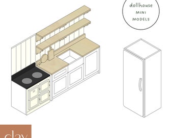 Miniaturowa kuchnia domku dla lalek SVG | Model w skali 3 mm w skali 1:12 | Plik do cięcia laserowego | Do druku do cięcia ręcznego | Pobieranie cyfrowe