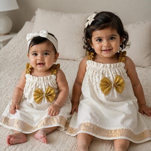 Kerala kasavu dress for newborns and toddlers