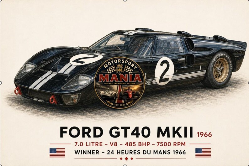 1966 Ford GT40 Mk.ii Poster – 1966 Le Mans Winner Print – Vintage ...