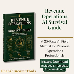 Può includere: Un libro verde scuro intitolato Revenue Operations AI Survival Guide: A Field Manual for Using AI in a High-Stakes Corporate Function di Scott Fulbright. La copertina presenta diagrammi e icone tecniche dorate. Il testo include 25-Page AI Field Manual.
