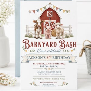 Barnyard Birthday Invitation, Farm Animals Party Invite, Boys Birthday Invite