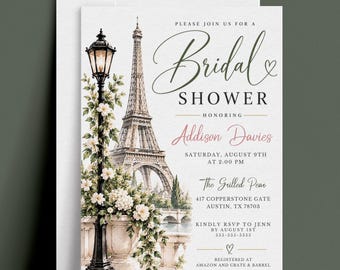 Paris Bridal Shower Invitation, Eiffel Tower Wedding Shower Invite, French Bridal Brunch Editable Canva Template