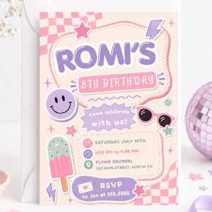 Let's Party Birthday Invitation Canva Template, Any Age Birthday Invite, Girls Retro Birthday Party Invite, Editable Digital Invitation