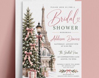 Winter Bridal Shower Invitation, Paris Themed Wedding Shower Invite, French Bridal Brunch Editable Canva Template