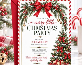 Editable Christmas Party Invitation, Classic Holiday Cocktail Party Invite, Canva Template