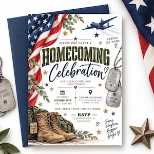 Military Homecoming Invitation, Welcome Home Soldier Party, Deployment Return Celebration, Editable Canva Template