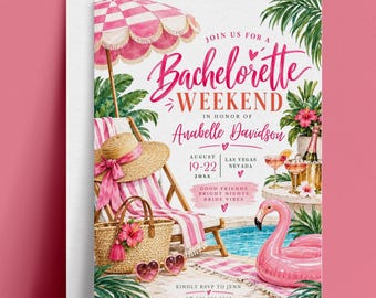 Bachelorette Weekend Invitation, Destination Bachelorette Party Invite, Poolside Girls Trip, Editable Canva Template