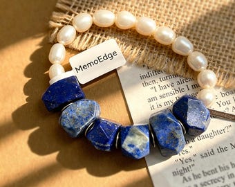 Lapis Lazuli Pearl Bracelet, Natural Gemstone Bracelet, Freshwater Pearl Jewelry, Blue Stone Bracelet, Gift for Her, Handmade Bracelet