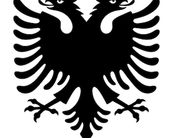 Stemma della bandiera albanese con aquila bicipite in formato SVG, simbolo vettoriale della bandiera albanese, silhouette di aquila bicipite, download immediato.