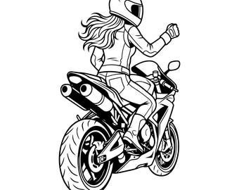 Motociclista sportivo SVG, Motociclista ragazza SVG, Clipart moto sportiva, Pilota SVG, Download immediato, Uso commerciale