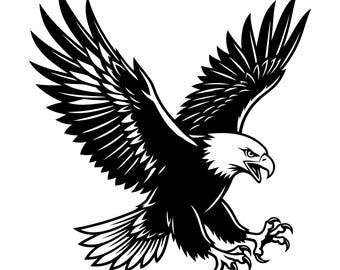 File SVG di un'aquila calva in volo, design per Cricut di un'aquila calva, file di taglio patriottico a tema fauna selvatica, download immediato, utilizzo commerciale.
