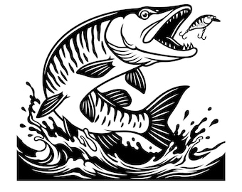 Musky Muskie Chasing Lure Svg, Musky Vector Clipart, Muskie Fishing Cut Files, Muskie Vestor, Instant Download, Commercial Use