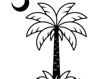 Bandiera dello Stato della Carolina del Sud con palma e luna, clipart vettoriale SVG della Carolina del Sud con palma e luna, download immediato