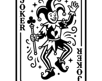 Grafika wektorowa karty Joker, wektor Joker, kliparty Joker, pliki Joker SVG Cut dla Circut, sylwetka Jokera, użycie komercyjne, natychmiastowe pobieranie