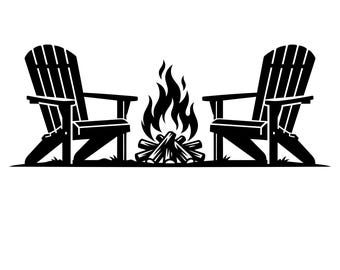 Adirondack Chair Svg, Wooden Chair Svg, Camping Chair Clipart, Campfire silhouette, Fire camp Clipart, Instant Download