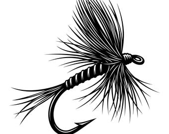 Clipart di amo da pesca a mosca, file di taglio per canna da pesca, amo da pesca SVG, vettore canna da pesca, download immediato, uso commerciale