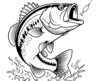 Black Bass Fishing Svg, Jumping Bass Svg, Fishing Clipart, Large Mouth Bass Vector, Instant Download, Commercial Use