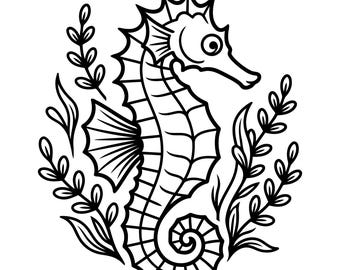 Seahorse Svg, Animal Outline Clipart, Nautical Line Art for Cricut, Silhouette, Seahorse Vector, Digital Download, Commercial Use