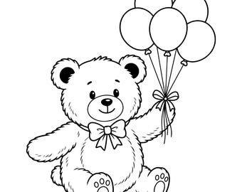 Orsetto di peluche SVG, Orsetto con palloncino SVG, Clipart per feste di compleanno, Clipart per baby shower, Vettoriale per Cricut, File di taglio, Download immediato
