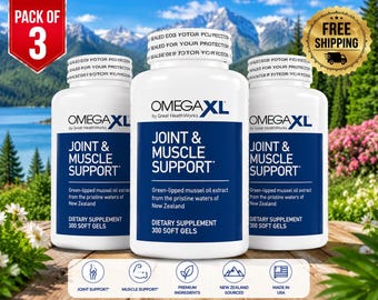 3X Omega XL Joint & Muscle Support Supplement 300 Soft Gels Green Lipped Mussel Oil