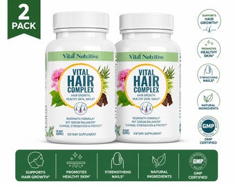 2X Vital Hair Complex Supplement, Biotin,  Vitamins Minerals, Hormone-Free shipping EXP(2027)