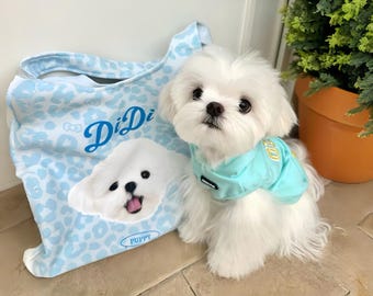 カスタムペット写真入りトートバッグ　犬好きへのパーソナライズギフト　大型デイリーショルダーバッグ