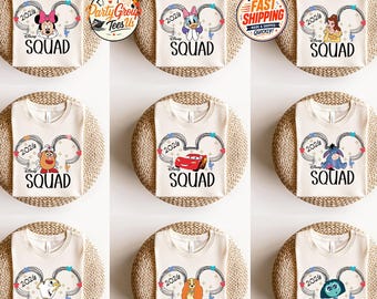 Camisetas de Disney Squad, camisetas de personajes Disney, camisetas familiares Disney a juego, camisetas grupales de Disney World, camisetas Disney personalizadas, camisetas Disney para parejas