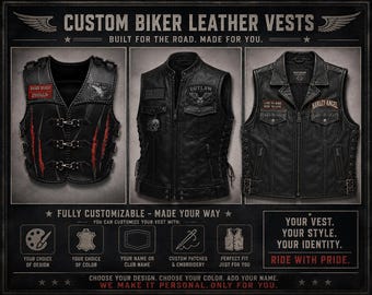 Gilet da motociclista in pelle fatto a mano su misura