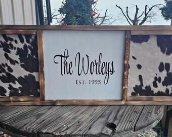 Personalized Faux Cowhide Family Sign
