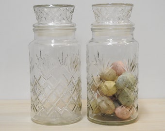 VTG Pressed Glass Containers ~ Collector's Edition Planters Peanuts, Apothecary Display Jars Kitchen Canisters / Mid Century Retro Kitchen