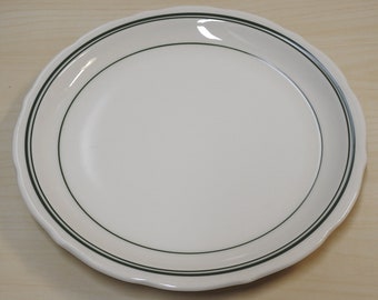 VTG Syracuse China Plate ~ Restaurant Ware Large Heavy 10.5" White Plate Green Stripes / Mid Century Retro Kitchen