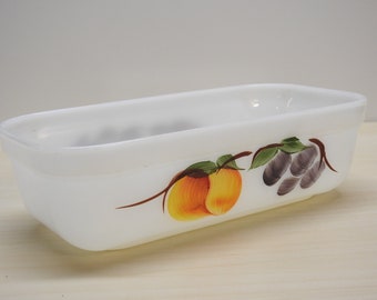 RETRO FireKing Casserole Dish ~ Gay Fad Fruit Pattern, Refrigerator Dish by Anchor Hocking / Mid Century Retro 50s Kitchen