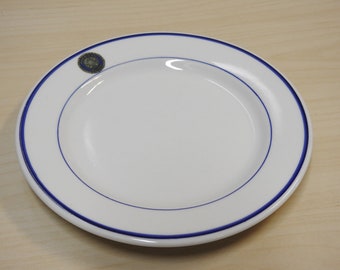 VTG Buffalo China Plate ~ Restaurant Ware Hvy Side 7" Plate w/ American Legion Logo, Niagara Pattern Blue Stripe / Mid Century Retro Kitchen