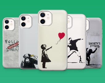 Banksy-telefoonhoesje Street Art Graffiti Cover voor iPhone 17Pro, 16, 15, 14, 13, 12, Samsung S26, S25, S24, S23Fe, A16, A56, Pixel 10, 9Pro