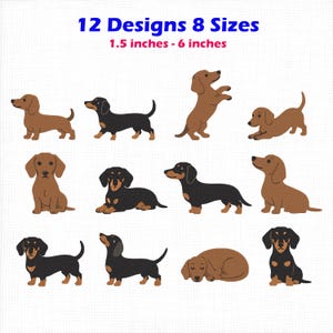 Dachshund Embroidery Design Bundle, 12 Dachshund Machine Embroidery File, Sausage Dog Embroidery, Weenie Dog Embroidery, Dog Embroidery.