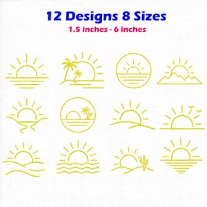 Sunset Embroidery Design Bundle, 12 Minimalist Sunset Machine Embroidery Designs, Sunrise, Beach, Ocean, Mountain, Boho Embroidery File.