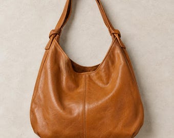 Soft Leather Hobo Bag | Slouchy Crescent Tote, Knotted Strap Detail