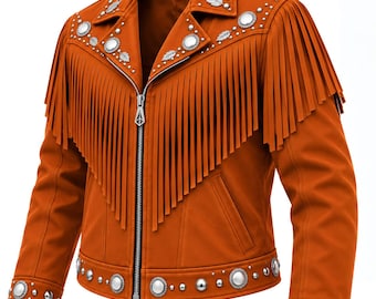 Rust Brown Faux Suede Western Fringe Jacket – Turquoise Concho Cowgirl Style