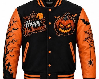 Happy Halloween Varsity Jacket | Pumpkin Patch Bomber (Unisex)