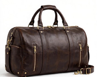 Personalized Leather Duffle Bag for Men - Weekender Bag - Vintage Travel Gym Bag - Handmade Duffel Bag - Groomsmen Gift for Him