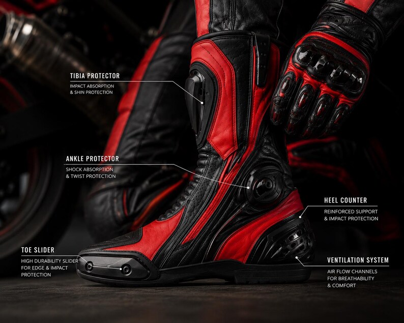 Rot Schwarz MotoGP Racing Boots & Handschuhe Set. TPU-Schutz | Benutzerdefinierte Größen S-4XL | ARJ PERSONALISIEREN Bild 6