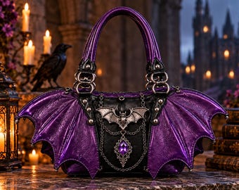 Purple Gothic Bat Wing Handbag – Faux Leather, Alt Fashion Purse