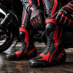 Rot Schwarz MotoGP Racing Boots & Handschuhe Set. TPU-Schutz | Benutzerdefinierte Größen S-4XL | ARJ PERSONALISIEREN Bild 4