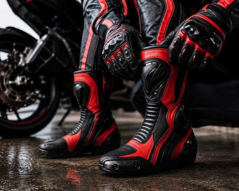 Rot Schwarz MotoGP Racing Boots & Handschuhe Set. TPU-Schutz | Benutzerdefinierte Größen S-4XL | ARJ PERSONALISIEREN Bild 4