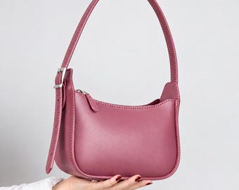 Genuine Leather Baguette Bag – Minimalist Y2K Shoulder Purse (Cowhide)