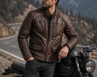 Brown Motorcycle Touring Jacket | Genuine Leather Bike Jacket S-4XL Custom | Waterproof Rider Jacket with Armor