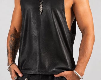 Handmade Genuine Lambskin Leather Tank Top – Biker Muscle Vest, Moto Style