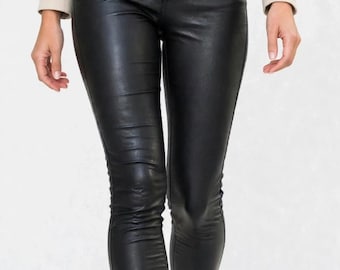 Women's Black Lambskin Leather Pants – High Waisted Skinny Fit