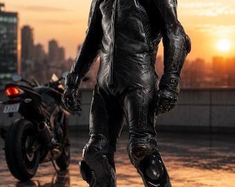 Mens Black 1-Piece Leather Motorcycle Racing Suit | Full Armor Moto GP Suit | Track & Street Rider Gear