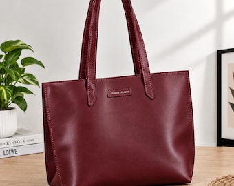 Genuine Leather Tote Bag | Minimalist Work Shoulder Bag (13"L x 11"H x 5"D)